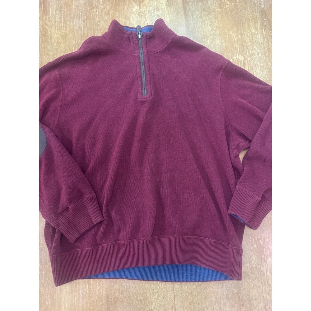 Cremieux Mens XL Quarter Zip Pullover Sweater Burgundy Elbow Patches Ribbed
